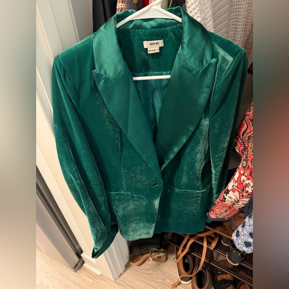 Jason Wu size small emerald velvet and satin blazer